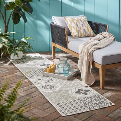 Dunelm Vita Tile Indoor Outdoor Runner Cream and Brown