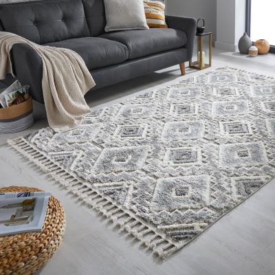 Dunelm Victoria Geometric Rug Grey and White
