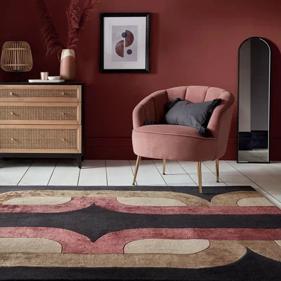 Dunelm Kata Wool Mix Rug Black, Brown and Red