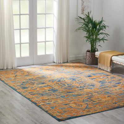 Dunelm Teal Sun Passion Rug Yellow
