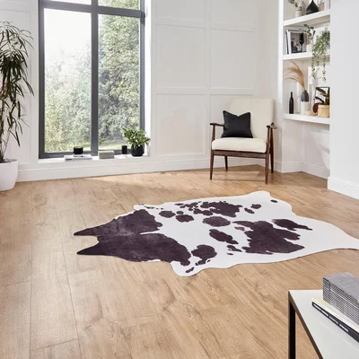 Dunelm Faux Cow Print Rug Black/White