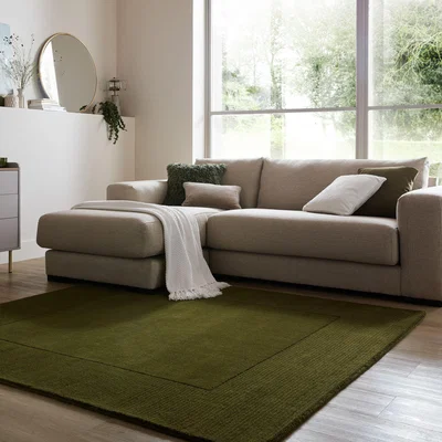 Dunelm Boston Wool Border Square Rug Olive