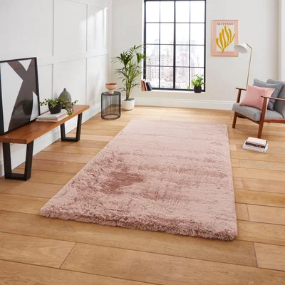Dunelm Super Teddy Rectangle Rug Pink