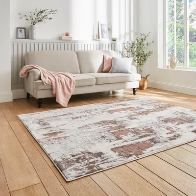 Dunelm Apollo Marble Effect Washable Rug Rose
