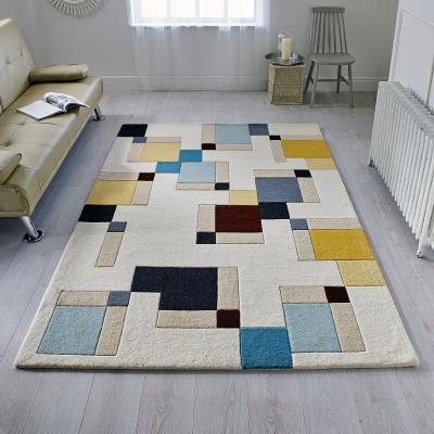 Dunelm Illusion Abstract Blocks Rug Abstract Blue and Ochre