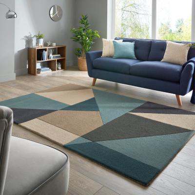 Dunelm Harper Wool Rug Green, Beige and Grey