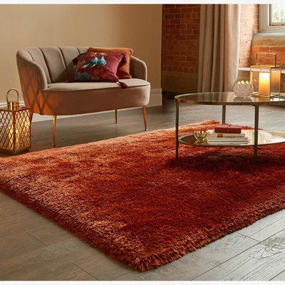 Dunelm Jewel Shaggy Rug Jewel Orange Umber