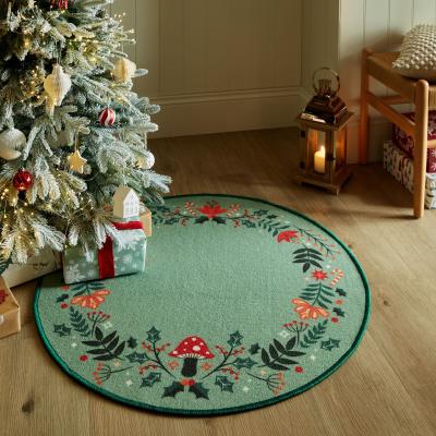 Dunelm Christmas Wreath Washable Round Rug Green