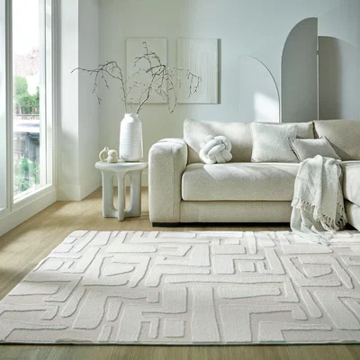 Dunelm Boucle Carved Faux Fur Rug Cream