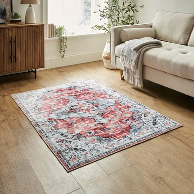 Dunelm Traditional Washable Rug Red