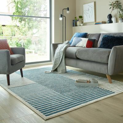 Dunelm Rio Stripe Rug Navy Blue/White
