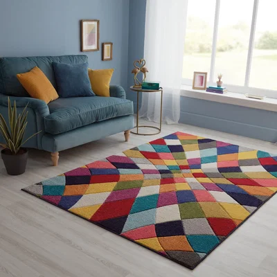 Dunelm Spectrum Rhumba Geometric Rug Blue / Pink