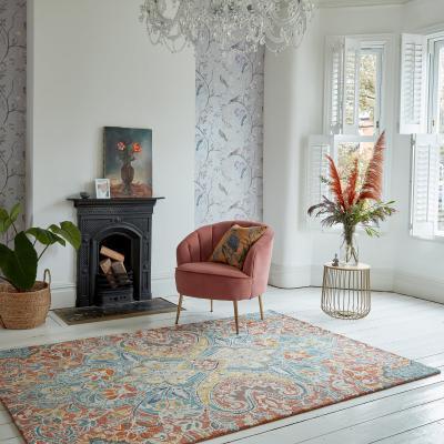 Dunelm Amalie Wool Rug Blue, Yellow and White