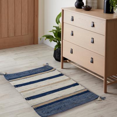 Dunelm Stripe Blue Chindi Rug Blue/White