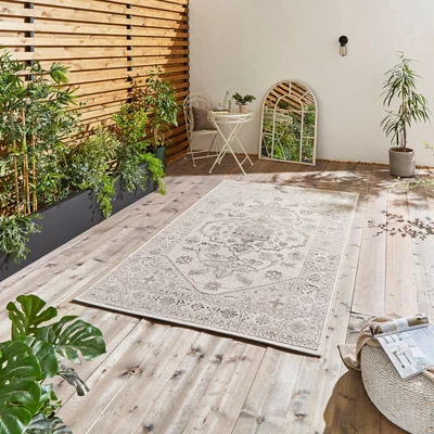 Dunelm Miami 19517 Indoor Outdoor Rug Miami Ivory Black
