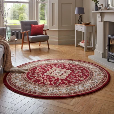 Dunelm Antalya Traditional Circle Rug Red, Beige and Brown