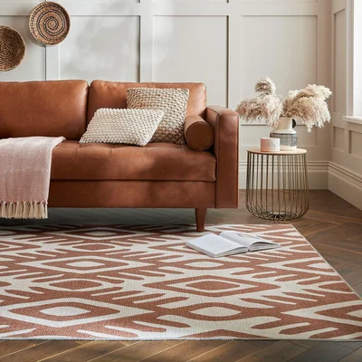 Dunelm PractiRug Kyla Ikat Washable Rug Terracotta
