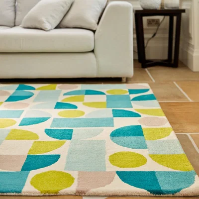 Dunelm Bauhaus Abstract Blue Rug Blue