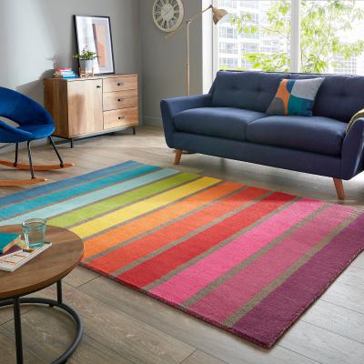 Dunelm Juno Wool Striped Rug Red, Pink and Blue