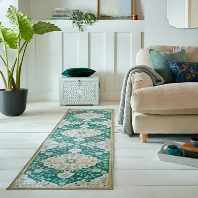 Dunelm PractiRug Elia Traditional Washable Runner Green