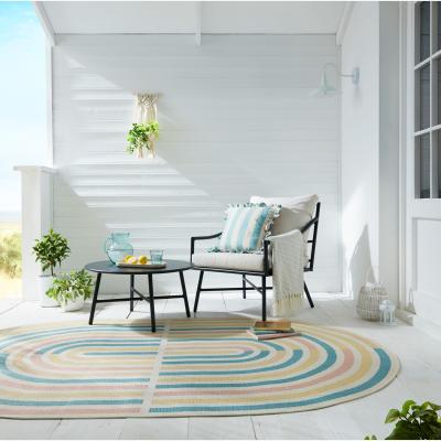 Dunelm Pastel Stripe Oval Indoor Outdoor Rug Pastel (Multi Coloured)