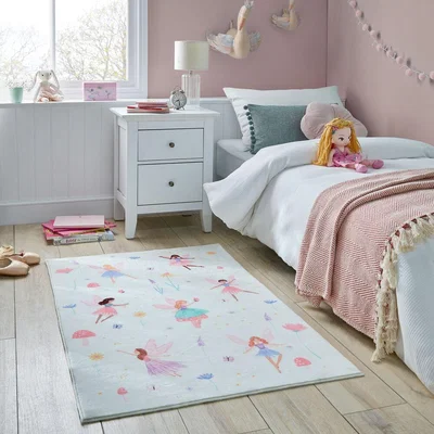 Dunelm Meadow Fairies Washable Faux Fur Rug MultiColoured