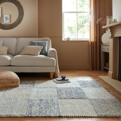 Dunelm Pebble Patchwork Rug Ashley Blue