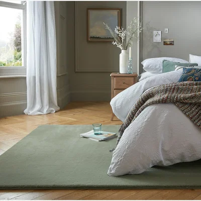 Dunelm Faux Fur Supersoft Lush Rug Supersoft Dark Sage