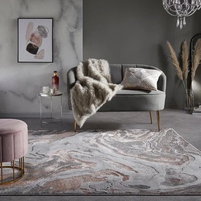 Dunelm Marbled Rug Pink/Grey