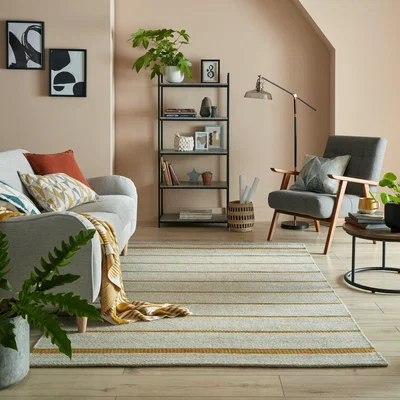 Dunelm Terra Stripe Flatweave Rug Yellow and Grey