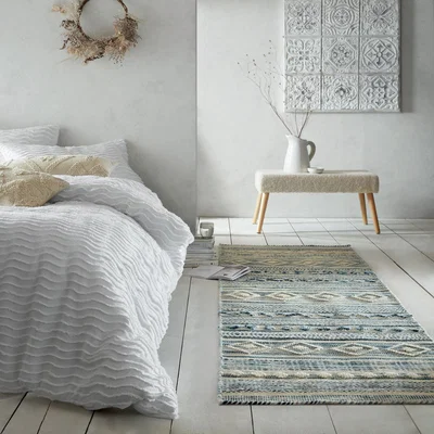 Dunelm Nia Bobble Wool 60cm x 230cm Runner Blue