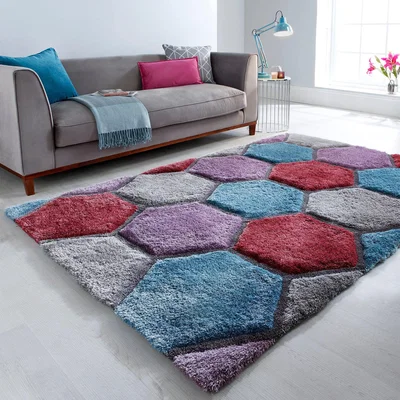 Dunelm Honeycomb Rug MultiColoured