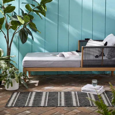 Dunelm Arya Stripe Indoor Outdoor Runner Black/White