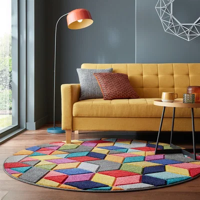 Dunelm Spectrum Dynamic Geometric Round Rug MultiColoured