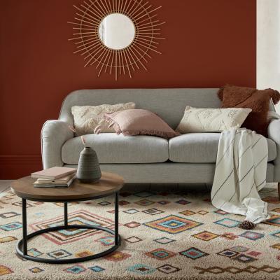Dunelm Rita Moroccan Wool Shaggy Rug Cream, Blue and Yellow