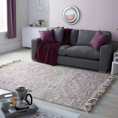 Dunelm Plum Naiya Wool Hand Woven Rug Multi-Coloured/Purple