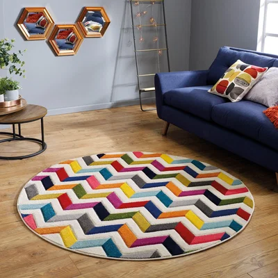 Dunelm Bolero Circle Rug Blue, Yellow and Purple