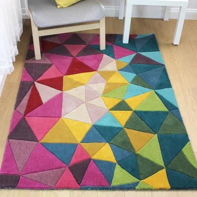 Dunelm Illusion Falmouth Geometric Rug Purple, Yellow, Blue and Green