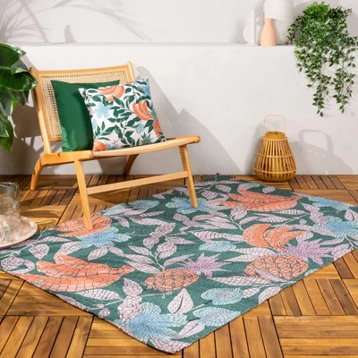Dunelm furn. Cypressa Jade Washable Indoor Outdoor Rug Green/Pink/Orange