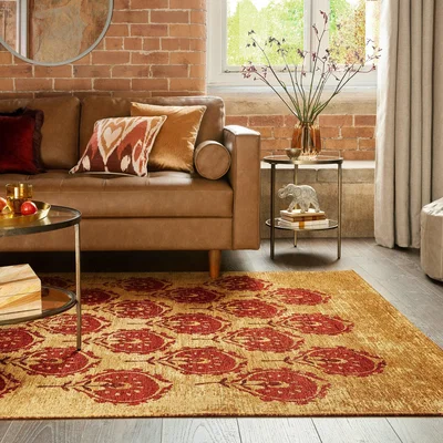 Dunelm Suman Chenille Flatweave Rug Gold/Red