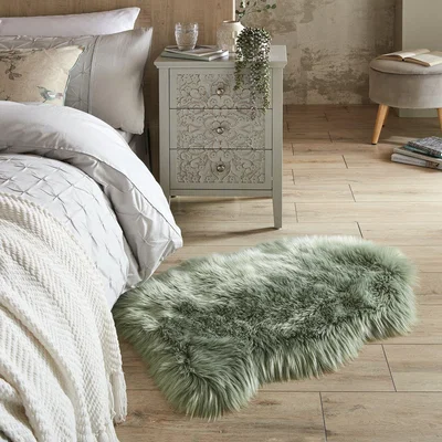 Dunelm Tipped Faux Fur Pelt Rug Sage