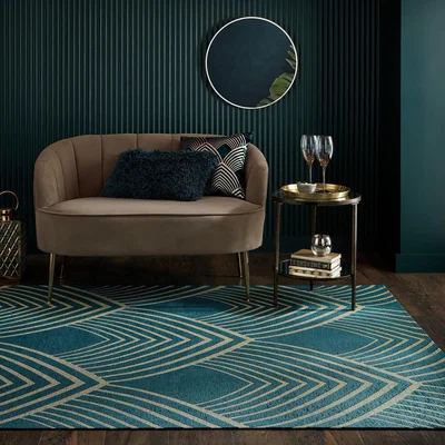 Dunelm Geo Metallic Rug Peacock