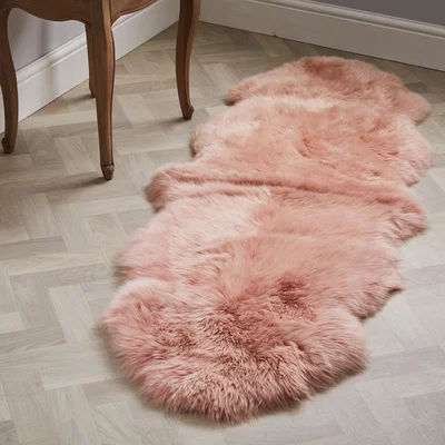 Dunelm Double Pelt Sheepskin Rug Blush