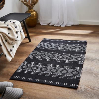 Dunelm Woven Washable Diamond Rug Black