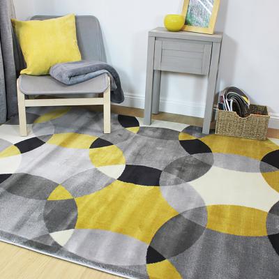 Dunelm Cocktail Cosmo Geometric Rug Yellow, Grey and White