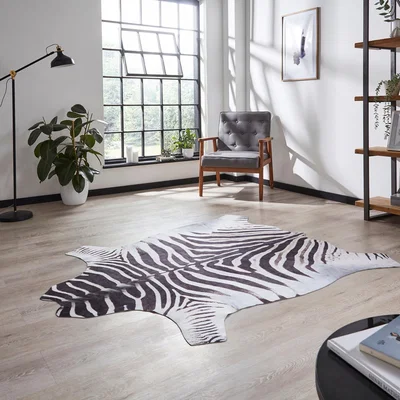 Dunelm Faux Zebra Print Rug Black/White