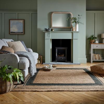 Dunelm Stanford Churchgate Border Jute Square Rug Stanford Border Natural and Navy