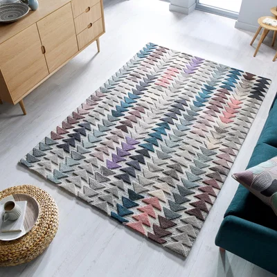 Dunelm Archer Geometric Rug Green, Purple and Pink
