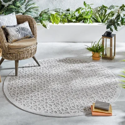 Dunelm Argento Silver Circle Geometric Indoor Outdoor Rug Silver and Brown