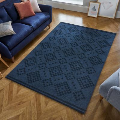Dunelm Match Eve Trellis Washable Rug Navy